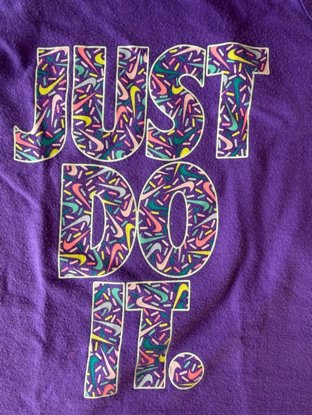 Nike Purple Graphic Tank with Black Shorts and Multicolor Patterned Bike Shorts - Picture 7 of 7